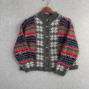 Vintage Potomac Collection Petite Fair Isle Snowflake Cardigan Wool Blend